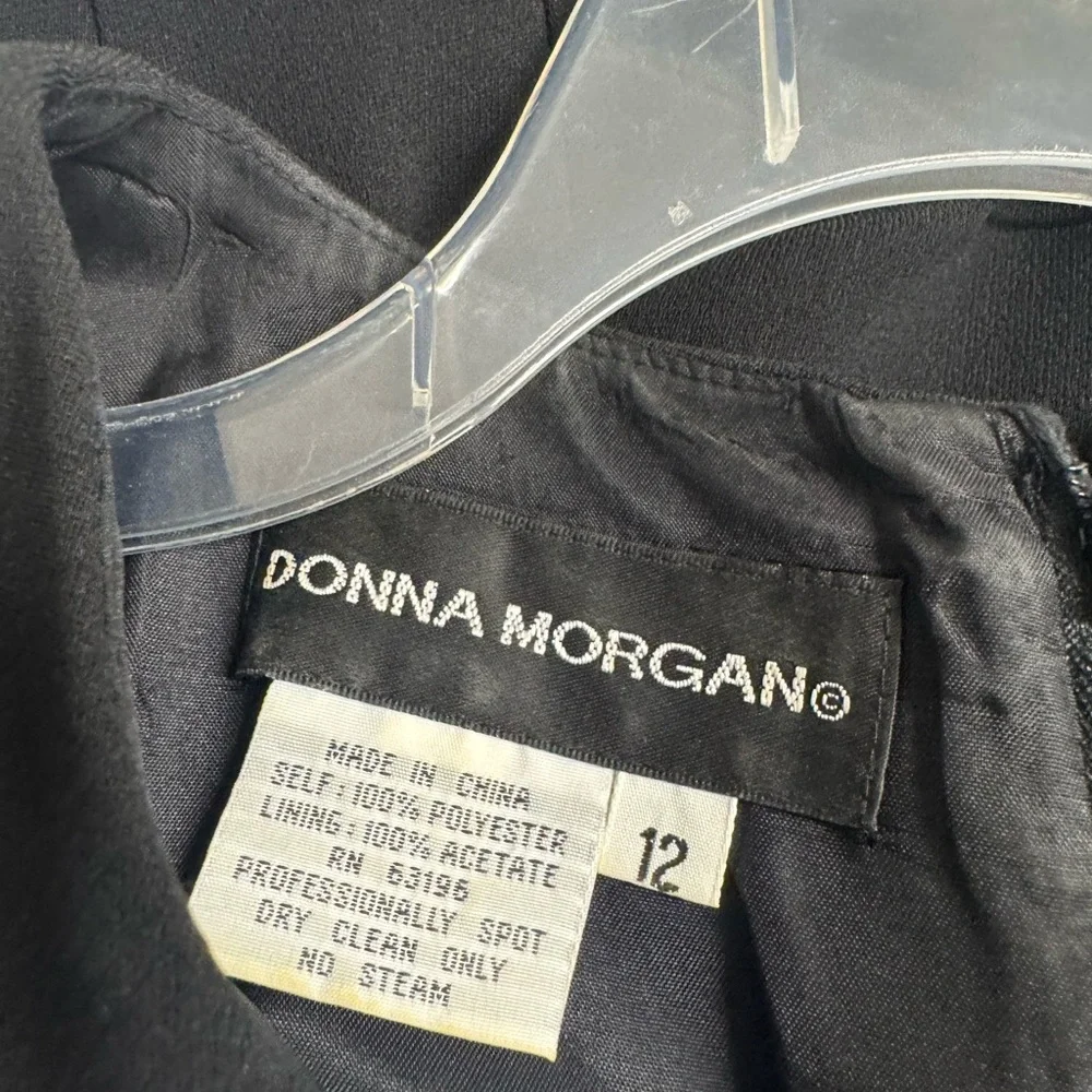 Donna Morgan Black Dress, Sequin Embellishments, 3/4 sleeves, buttons down back - Picture 10 of 12